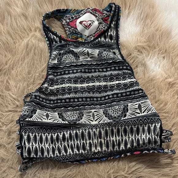 Roxy Black & White Patterned Racerback Tank - Picture 1 of 4